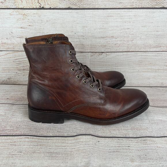 Frye Mens Sz 9.5D Bowery Lace-Up Boots Brown Leather